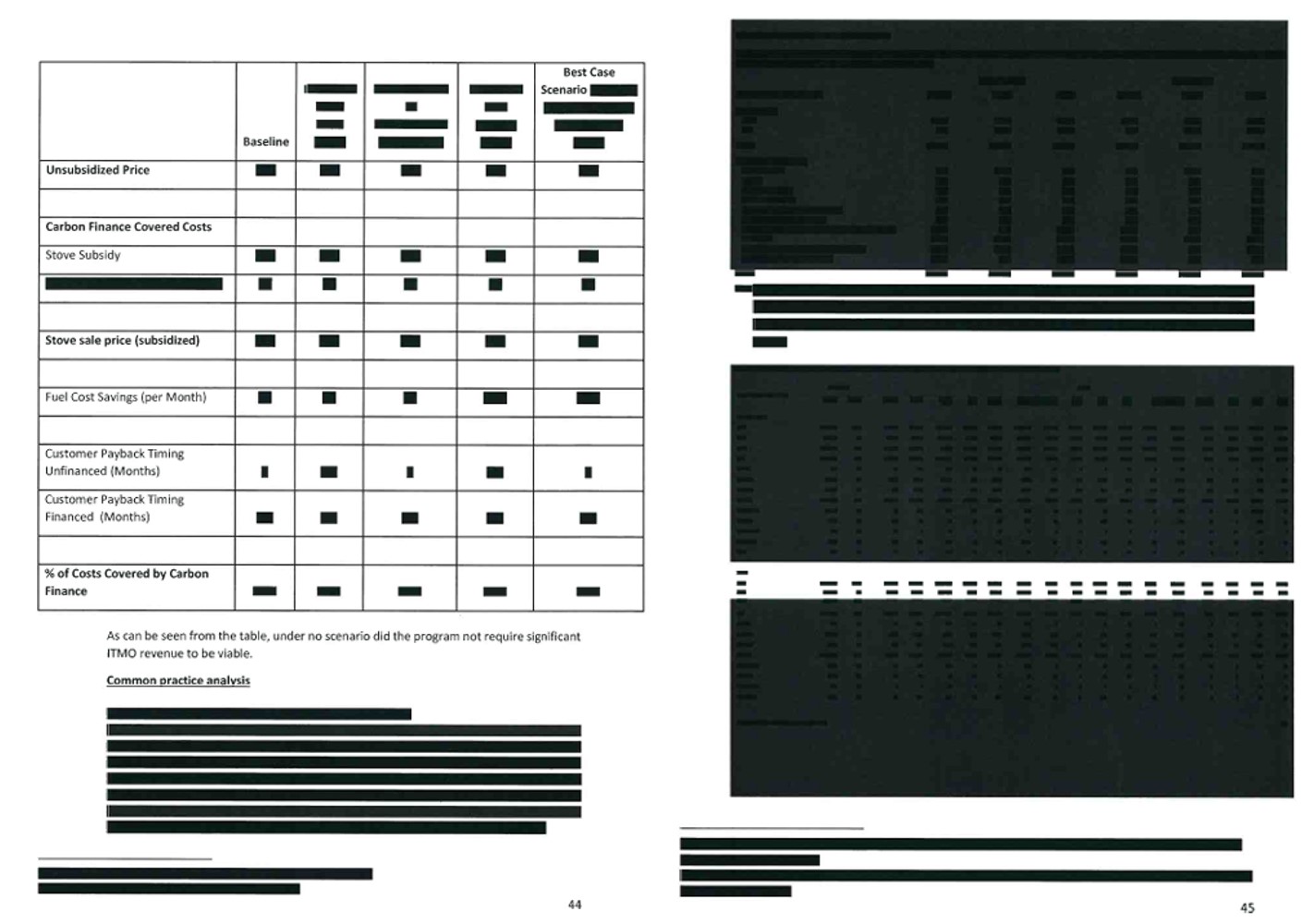 Ausschnitt aus der ursprünglich komplett geschwärzten Analyse zur Zusätzlichkeit des Projekts.